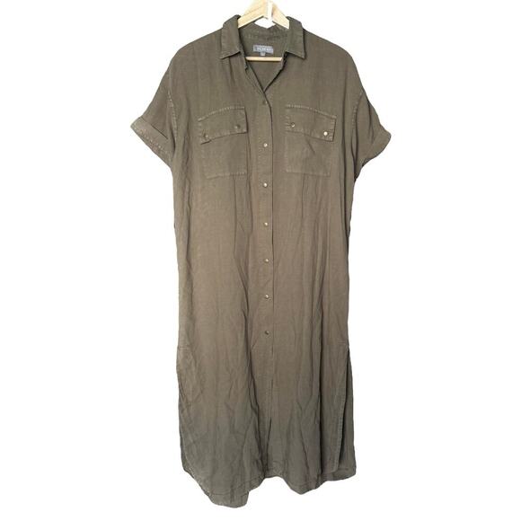 DL1961 Fire Island Utility Relaxed Midi Shift Dress in Teddy Green Size L - Picture 3 of 9